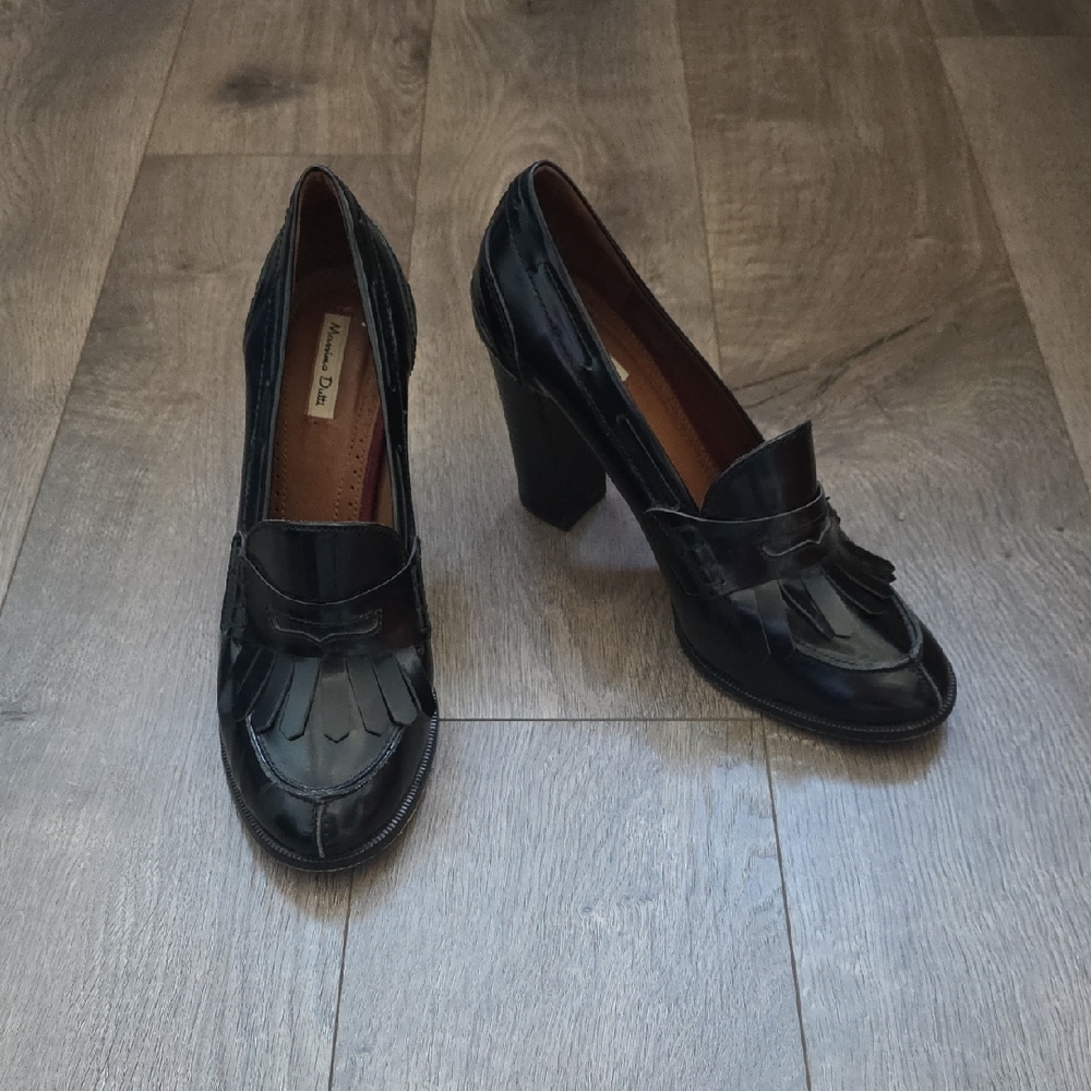 Massimo Dutti - Black Leather Heeled Loafers - Size 39